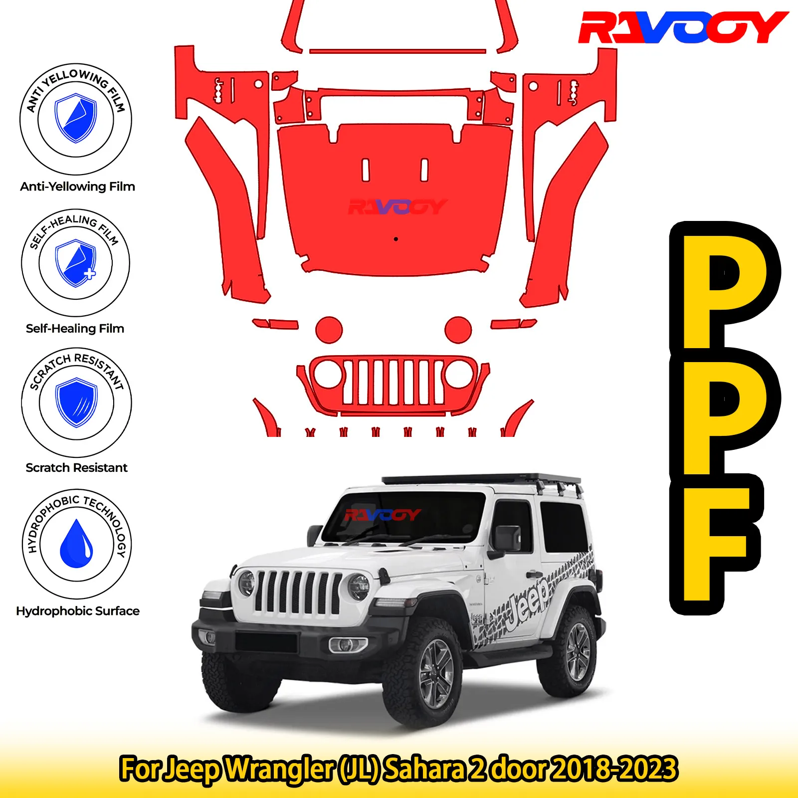 

Для Jeep Wrangler (JL) Sahara 2-дверный 2018-2023 глянцевый матовый черный предварительно вырезанный передний комплект PPF защитная пленка для краски