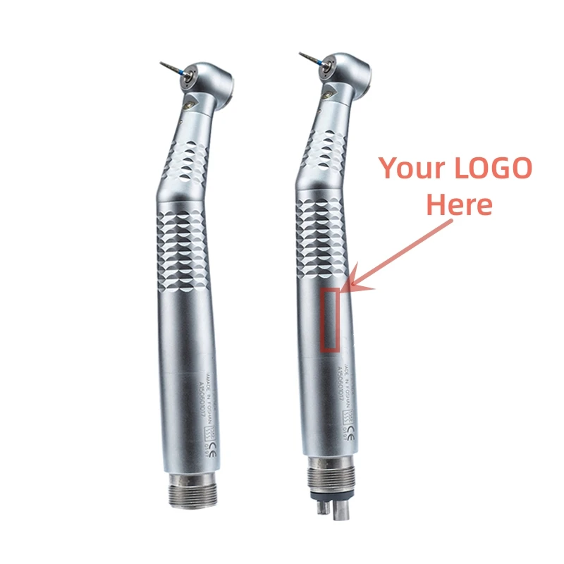 Dental LED High Speed Handpiece With Lights E-generator Standard Torque Head Push Button 3 Water Spray 2/4 Holes Design Logo OEM