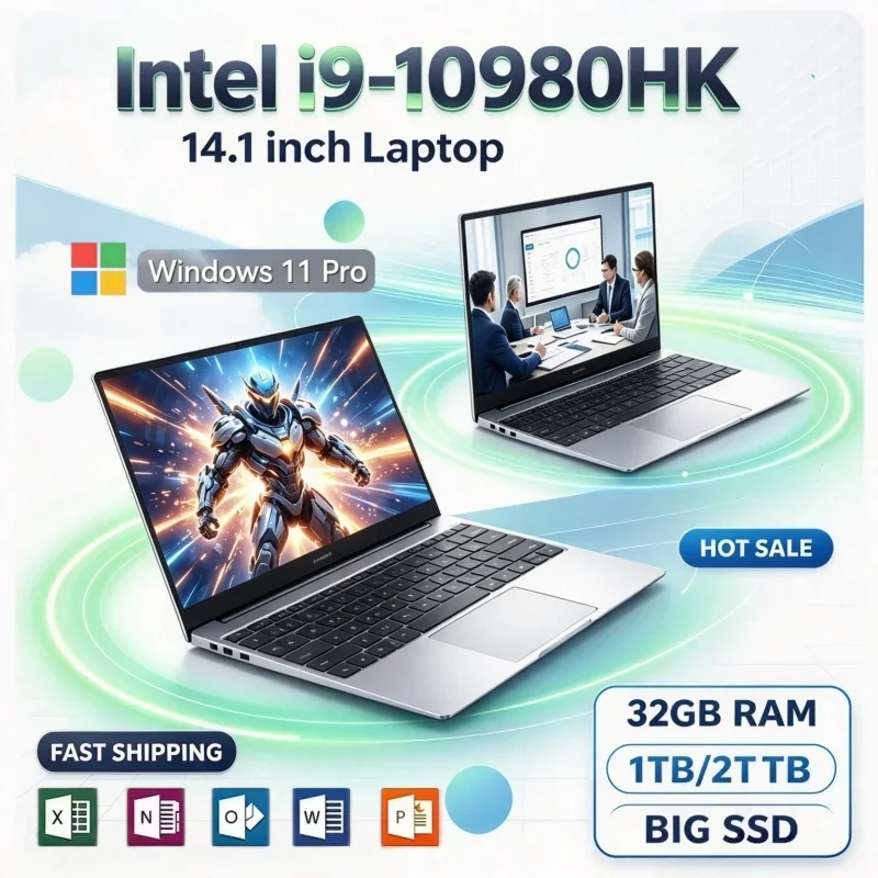 14.1 Inch Hot-selling Intel i9-10980HK Ultra-thin Portable Laptop 2026 Laptop Windows11 1/2TB Large SSD 16GB/32GB RAM