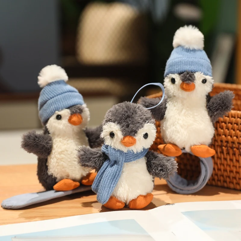 Cute Skiing Penguin Plush Toy Stuffed Animal Wear Hat Scarf Doll Bracelet Plushie Wrapped Around Arm Birthday Christmas Gifts