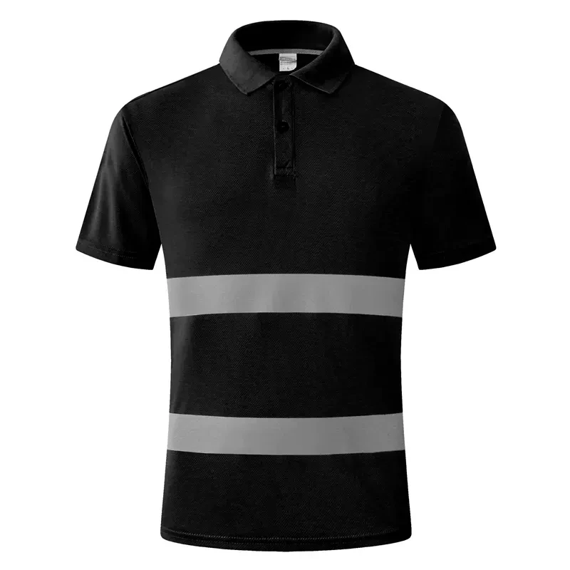 Black Work Shirt Men Safety Polo Shirt Summer Construction Workwear With Reflective Stripes Quick Dry