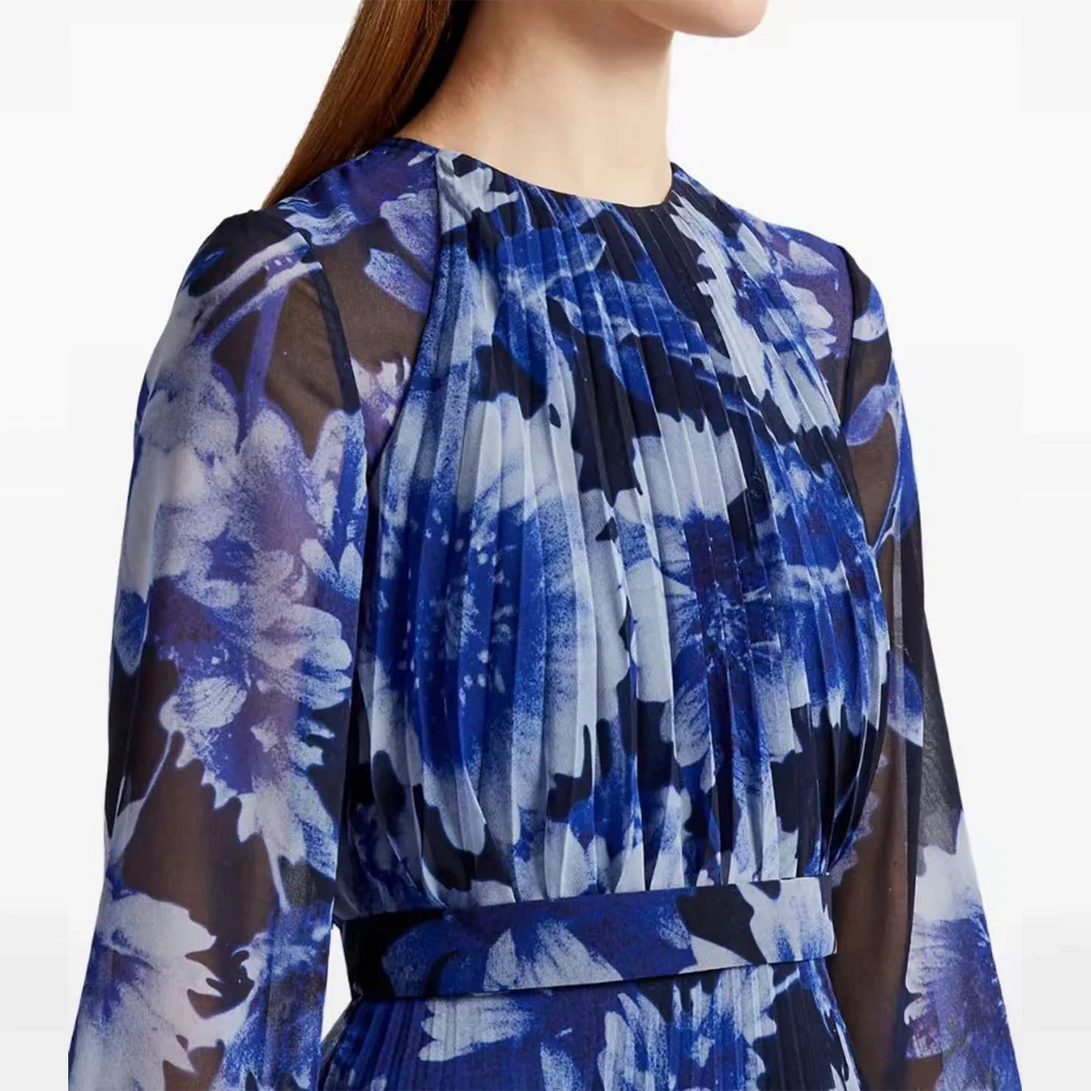 Ele round Ne A-Line Dr مع حزام الخصر طويل Sve مطبوع ماكسي Dr للارتداء غير الرسمي ألياف البوليستر عالية الخصر #3