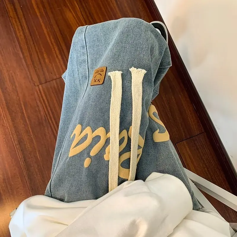 

Loose Straight Leg Men's Denim Jeans American Style Foamed Letters Hip Hop Streetwear Spring Autumn New Arrival Long Pants