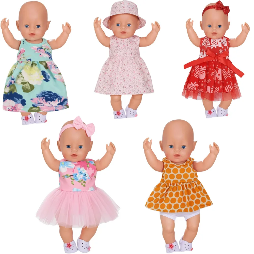 5Pcs Doll Clothes Daily Pretty Dresses Top+Pant For 43CM Born Baby Doll Clothes 18Inch American Doll Set,Festival Gifts Girl Toy