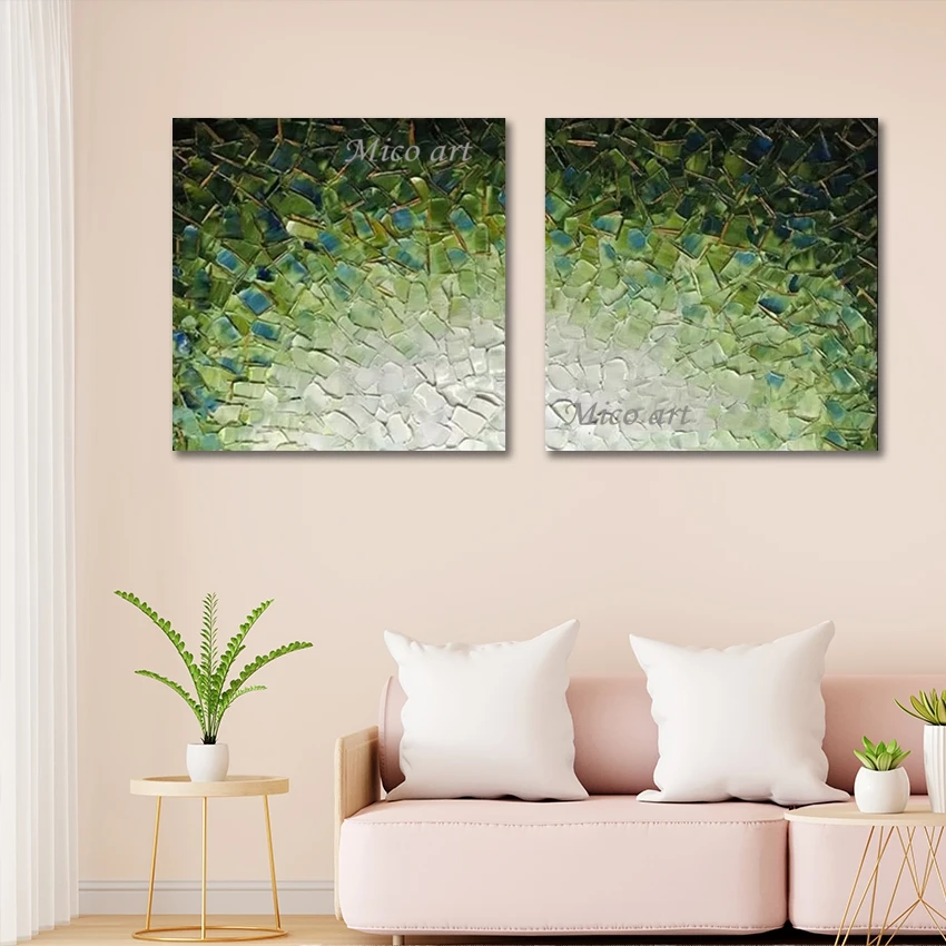 

Canvas Abstract Art Wall, Modern Palette Knife Oil Paintings, Green Acrylic Textured Design, Picture For Bedroom Decoration