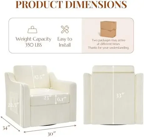 360° Swivel Accent Chair Set of 2, Large Comfy Reading Chairs, Square Single-Seat Armchair Upholstered Sofa for