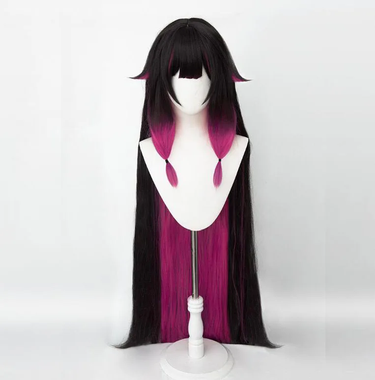 Damselette Colombina Cosplay Wig Black Pink 115cm Long Straight Hair Game Role Play Halloween Headwear