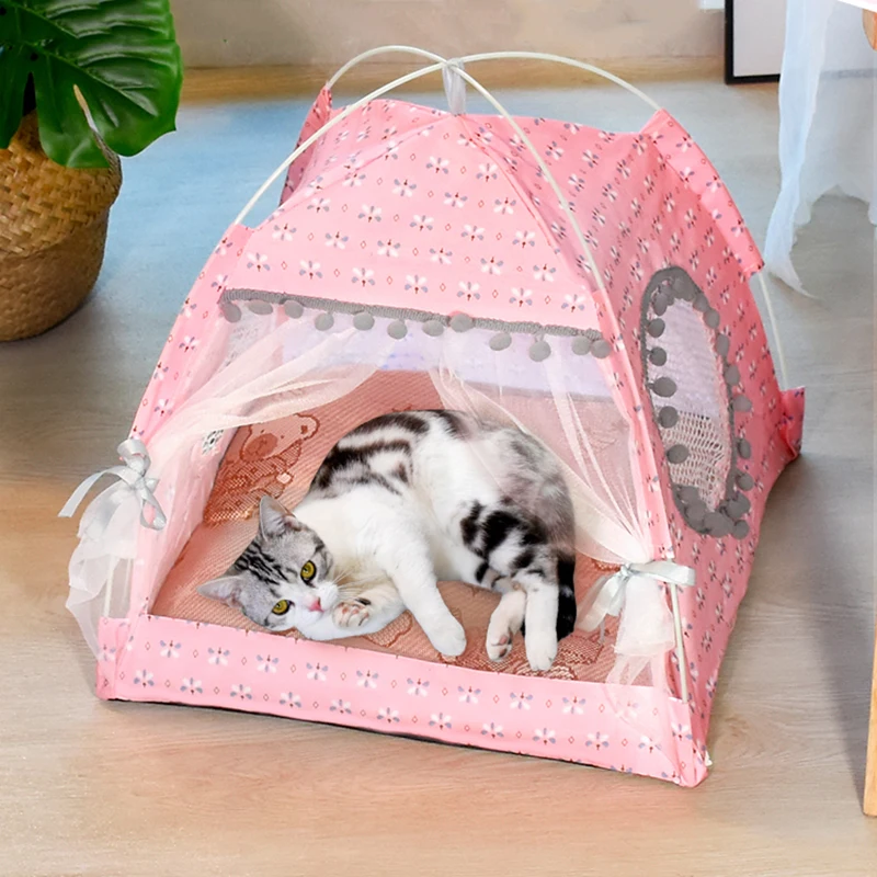 Tenda per gatti con fiori spezzati Tenda semi chiusa per celebrità Internet Nido universale per tutte le stagioni Forniture per animali domestici Nido estivo per cani e gatti