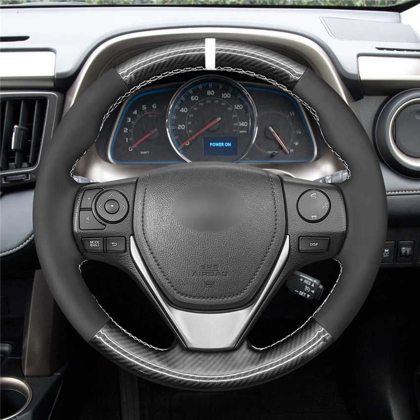 

Hand-Sewn Non-slip PU Carbon Fiber Leather Car Steering Wheel Cover for Toyota RAV4 Corolla Auris Isis Corolla iM Scion iM