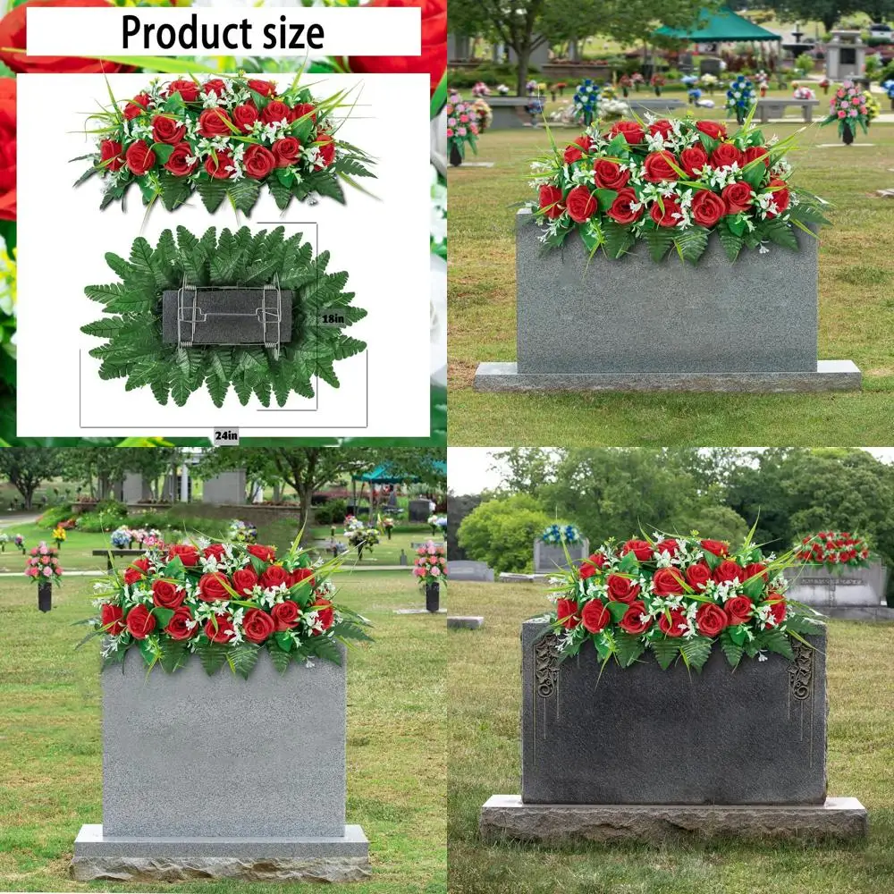 

Cemetery Tombstone Flower Saddle - Outdoor Grave Decorations - Non-Bleed Colors, Rose Combination Flower (red Saddle)