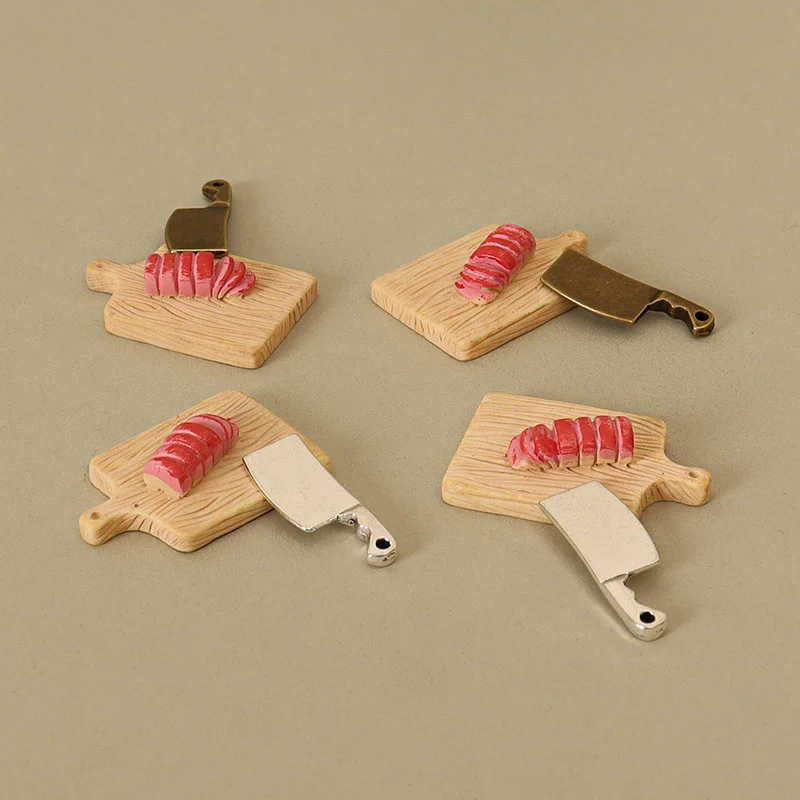 1/12 Dollhouse Cutting Meat Board Kitchen Knife Set Dollhouse Miniature Kitchen Decoration Dolls House Home Accessories