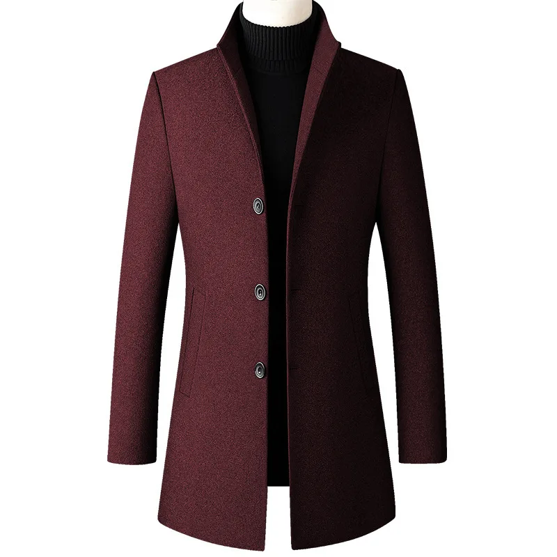 

Winter Men Trench Woolen Blend Coat Single Breasted Stand Collar Solid for Men Business Casual Outerwear Warm Coats