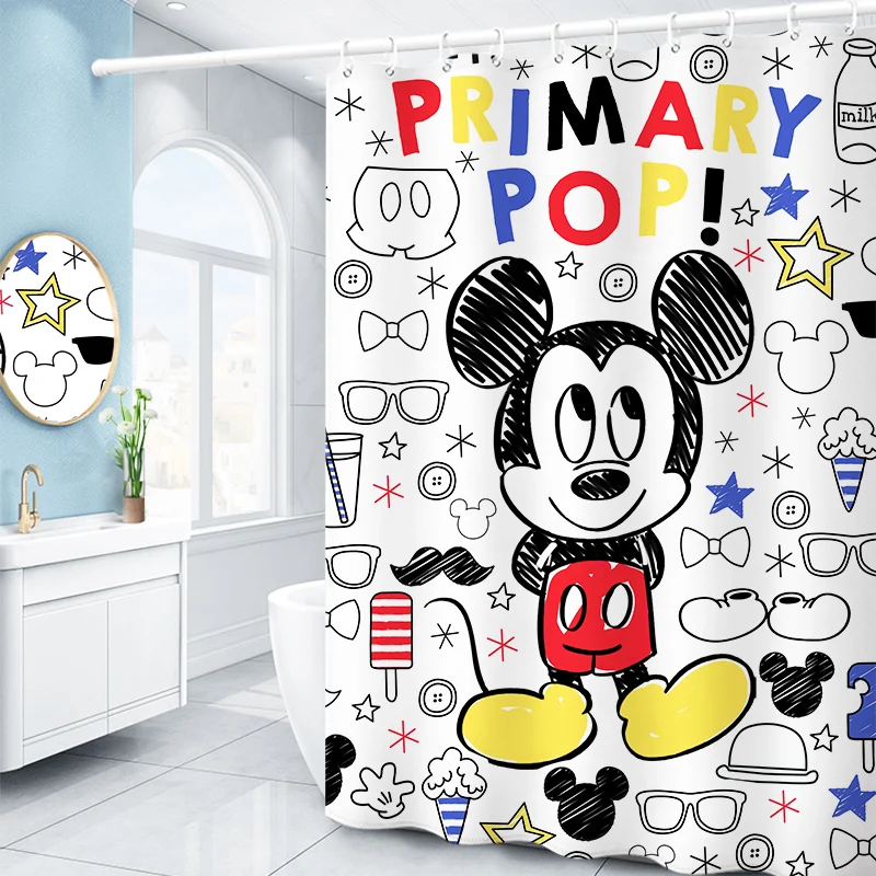 Mickey Mouse Shower Curtains Waterproof Bath Curtains Anime  Cartoon Print Polyester Bathing Cover 12 Hooks