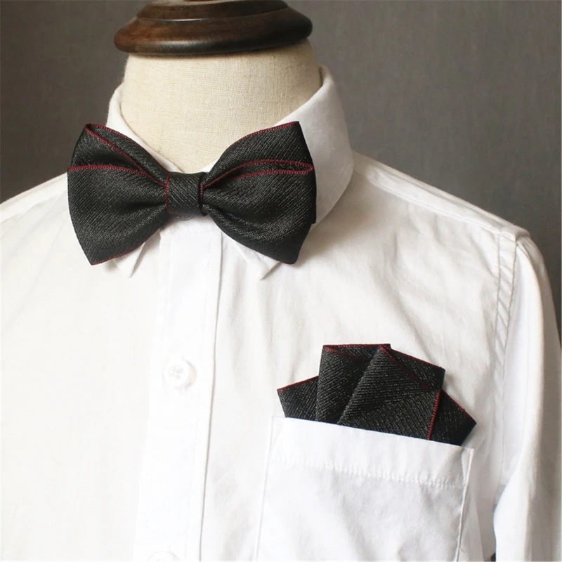 Children's Fashion Accessory Set with Adjustable Pre Tied Bowtie and Pocket Square Handkerchief for Parties and Weddings