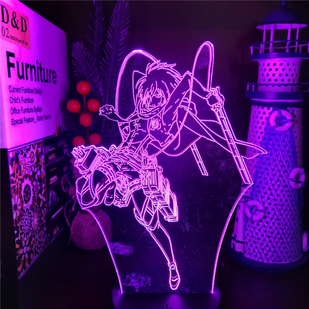 Attack on Titan Cartoon Eren Jager 3D Visual Night Lights LED Levi Night Lamp Mikasa Ackerman Anime lampada che cambia colore