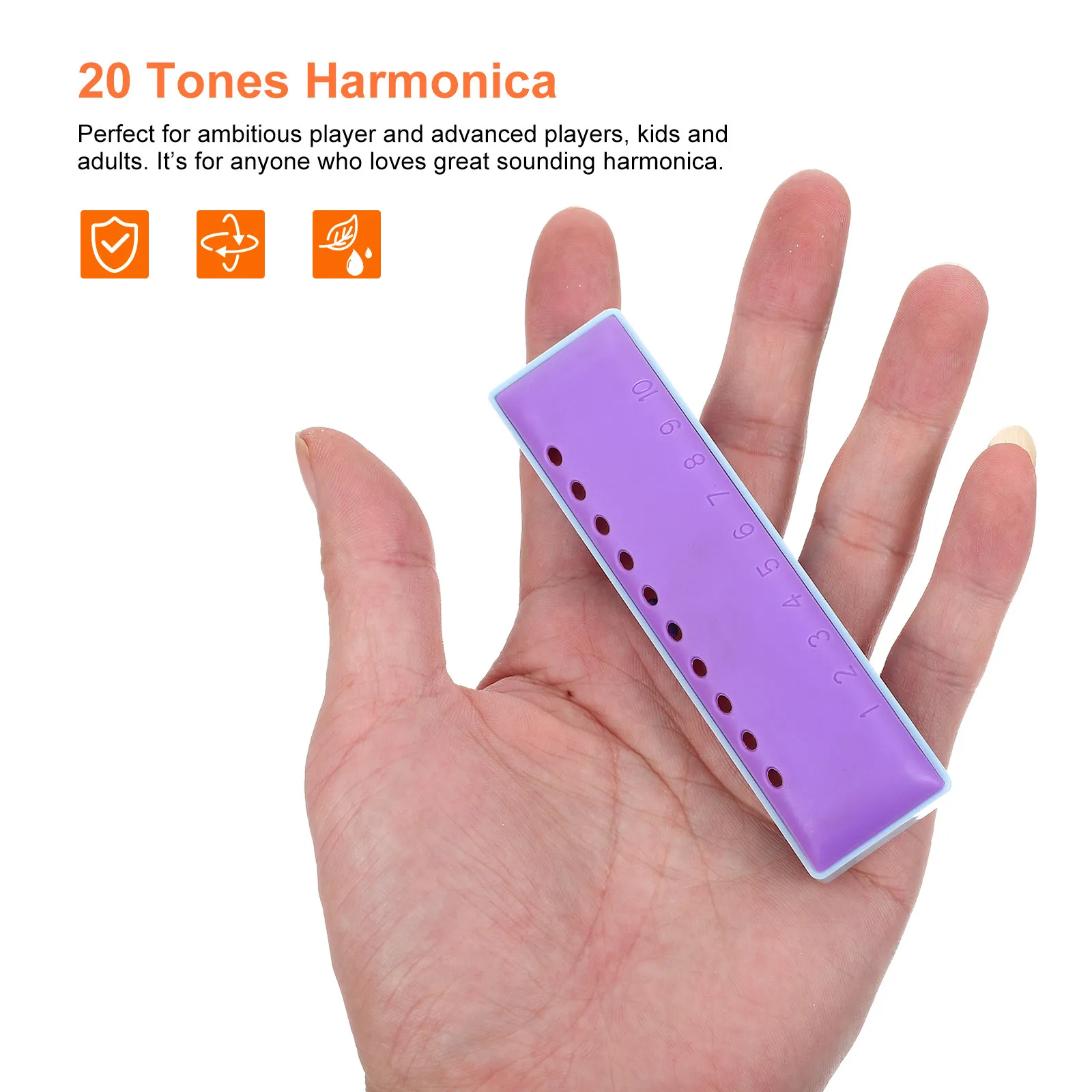 1 ensemble d'harmonica pour débutants, 10 trous, style blues, en résine ABS, instrument de musique, 20 tonalités, portable, pour adultes, apprentissage de la musique.