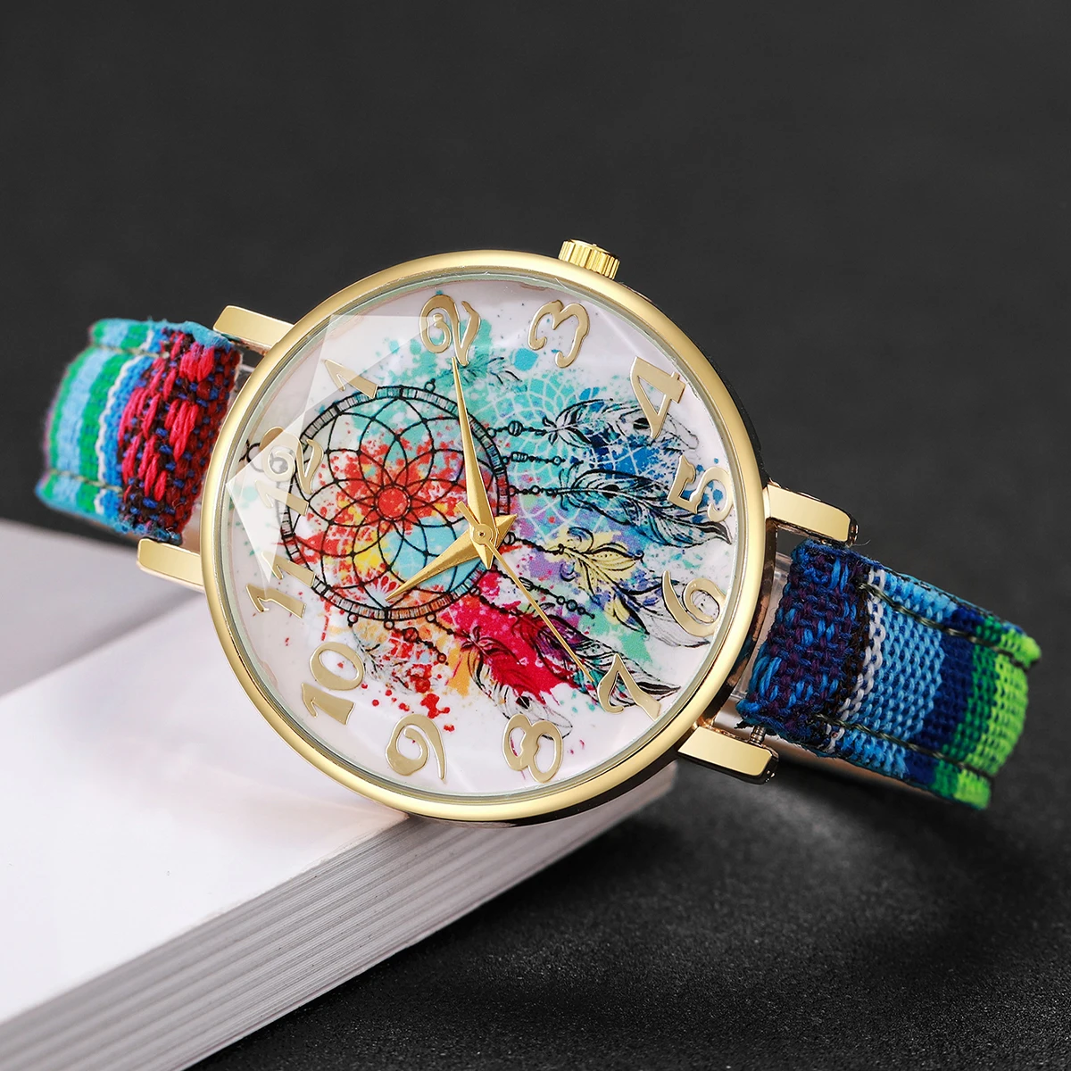 2 قطعة/المجموعة النساء أزياء الساعات السيدات عارضة حلقة من جلد العربية الهاتفي كوارتز ساعات المعصم الإناث على مدار الساعة (بدون صندوق)