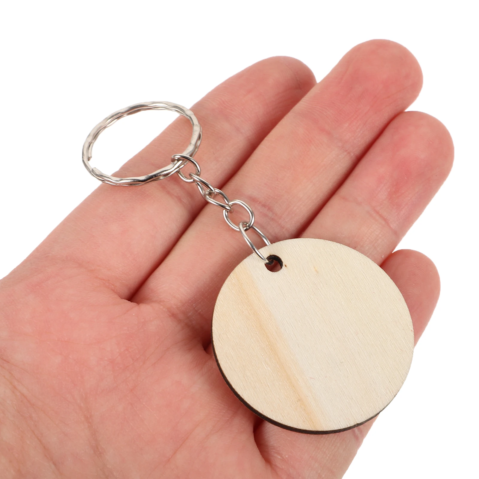 

1 set Wooden Keychain Blanks 35mm Round DIY Accessories Unfinished Wood Key Ring Pendants for Home Car Office Use