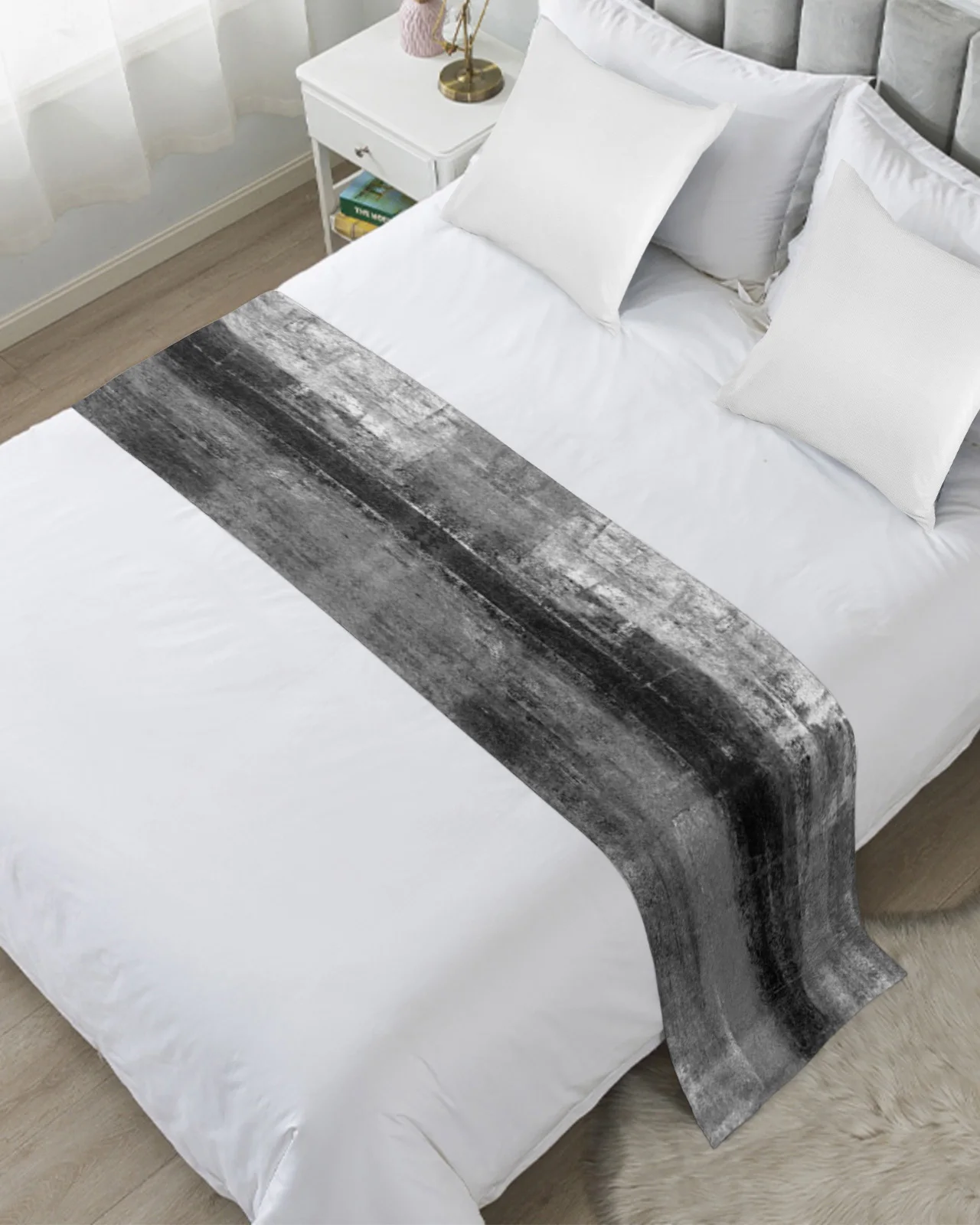 Black Gray Oil Painting Texture Paint Bed Runner Luxury Hotel Bed Tail Scarf Decorative Cloth Home Bed Flag Table Runner