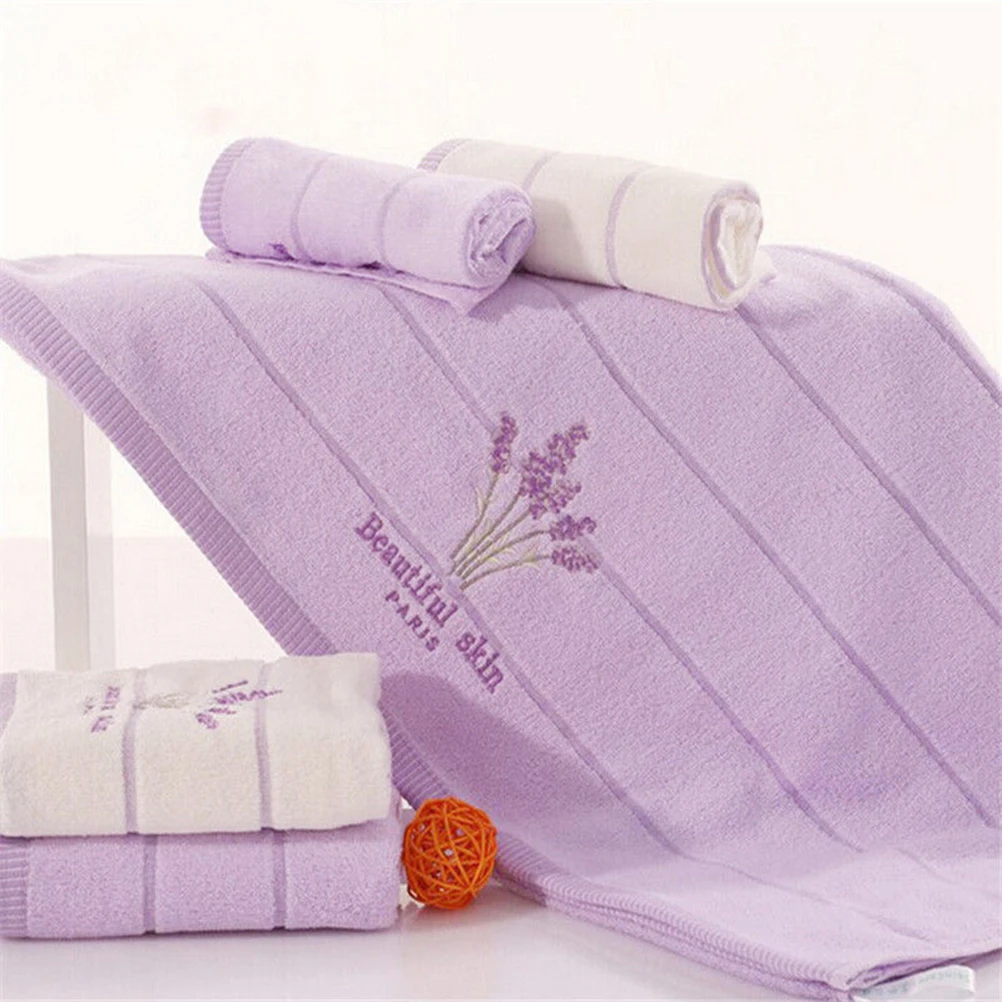 Cotton Embroidery Lavender Aromatherapy Soft Bath Hand Face Towel Sheet Set