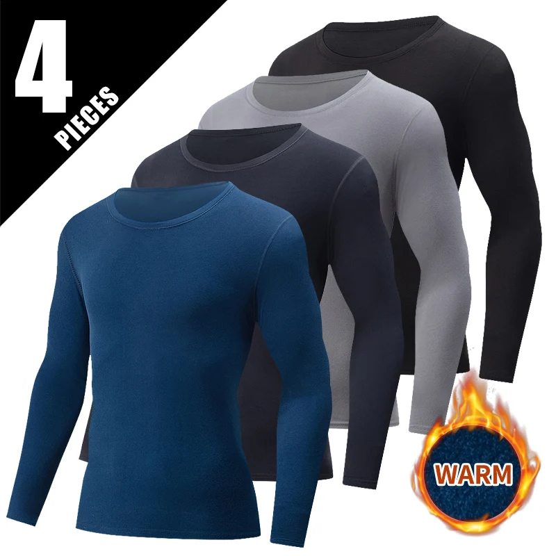 

4/1 шт., осенне-зимняя новая мужская однотонная простая и универсальная базовая рубашка с длинными рукавами, удобный спортивный топ с круглым вырезом