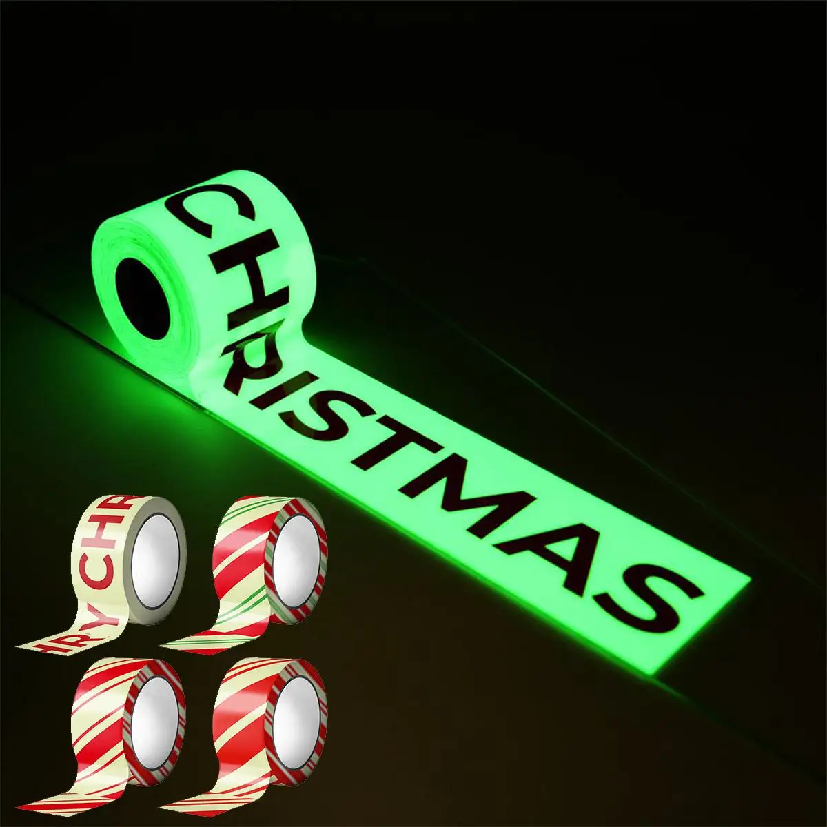 Christmas Caution Tape 16.4ft Glow Dark Decorative Warning Barrier for Party Yard Garden Pathway Stair Decorations