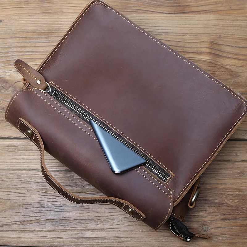 NZPJ Retro Leder Männer der Briefträger Tasche Crazy Horse männer Tasche Top Schicht Rindsleder Schulter Tasche Beiläufige Handtasche Für 10-zoll IPad – Detail 12