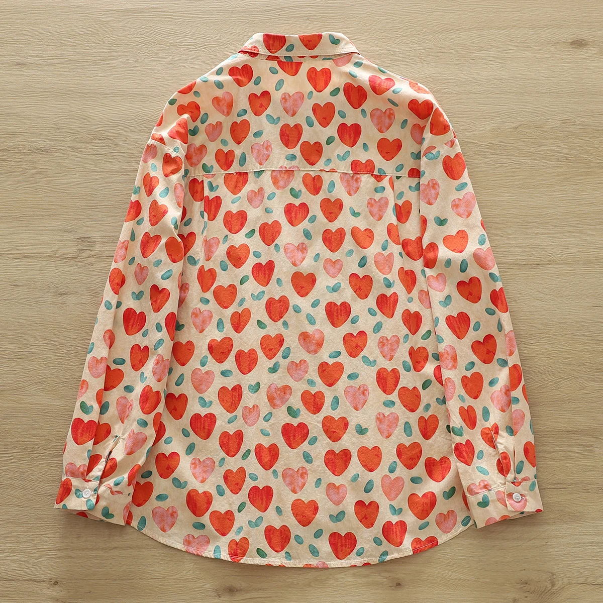 Women Multicolor Love Heart Painting Print Long Sleeve Shirt Japan Style y2k Fashion 100% Cotton Blouse Chic Top