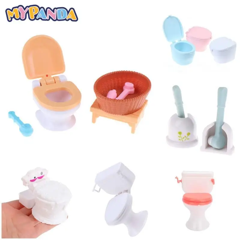 Doll House Decoration Plastic Furniture Toys For Kid Children Mini Simulation Toilet Brush Dollhouse Toilet Doll Accessories