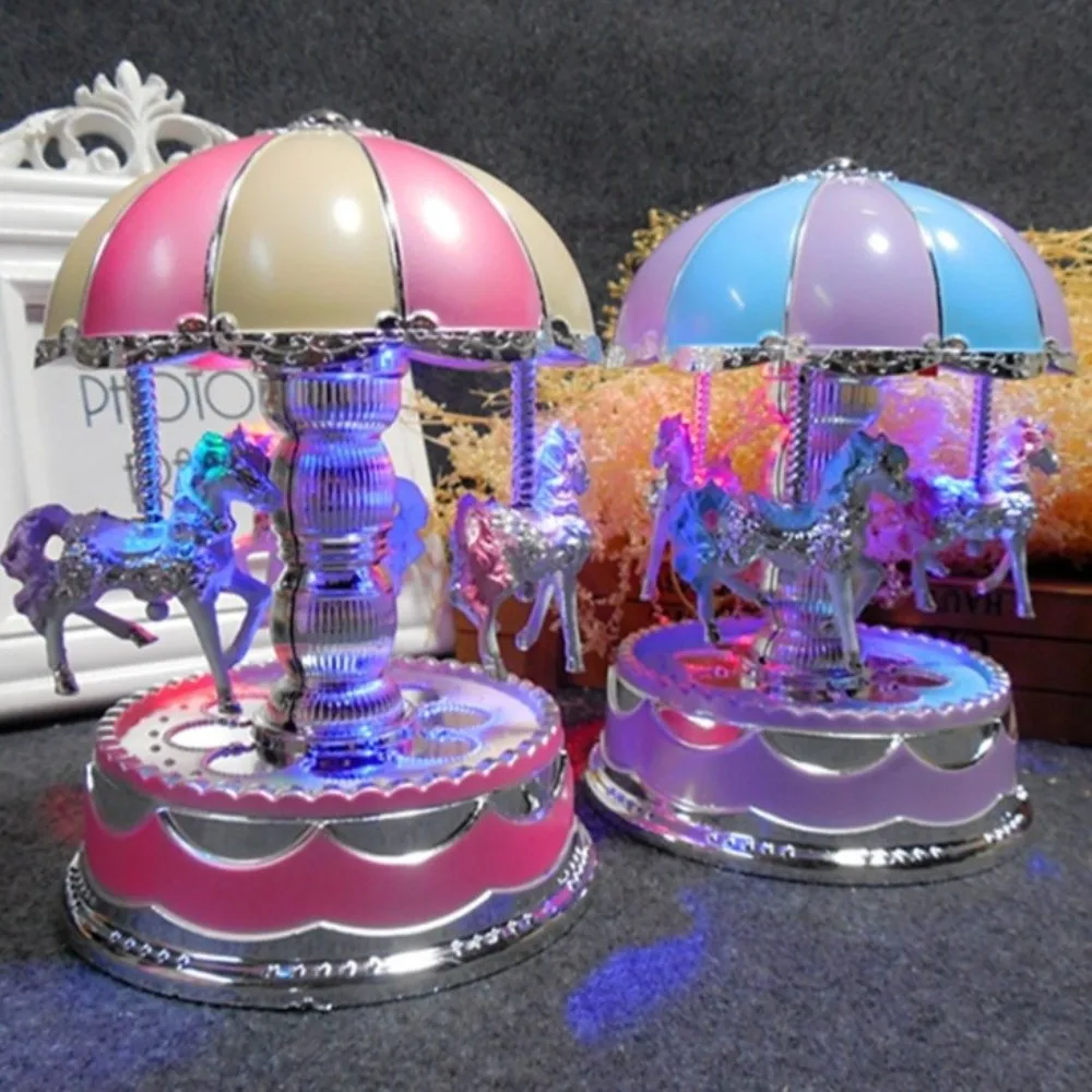 Creative Exquisite Carousel Music Box Luminous Colored Lights Carousel Ornaments Plastic Gifts Horse