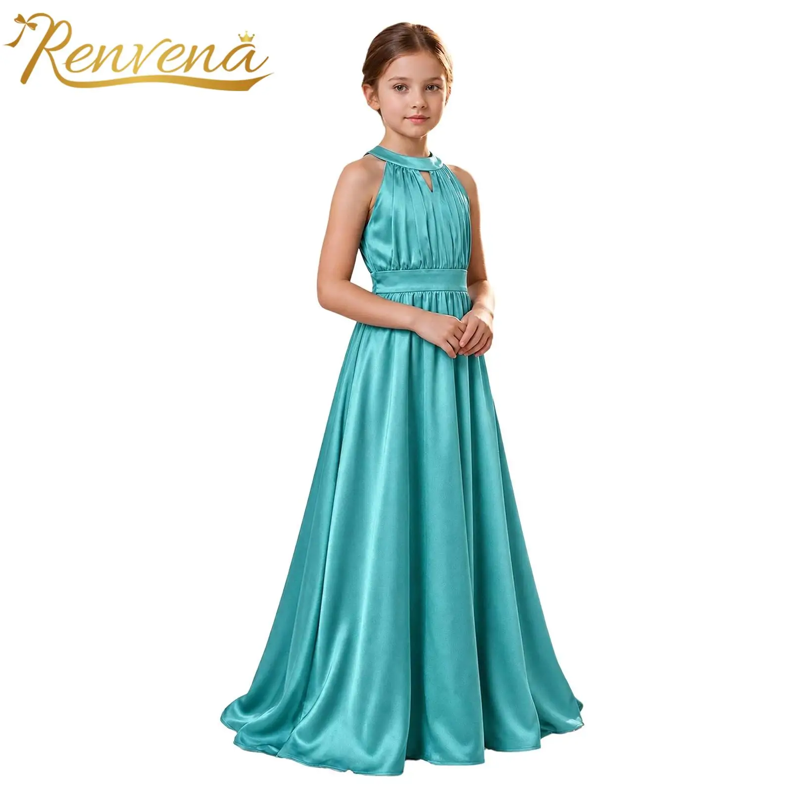 Girls Elegant Wedding Party Dres Satin Pageant Vestidos Kids Sleeveless Dress for Birthday Junior Bridesmaid Dresses Prom Gown