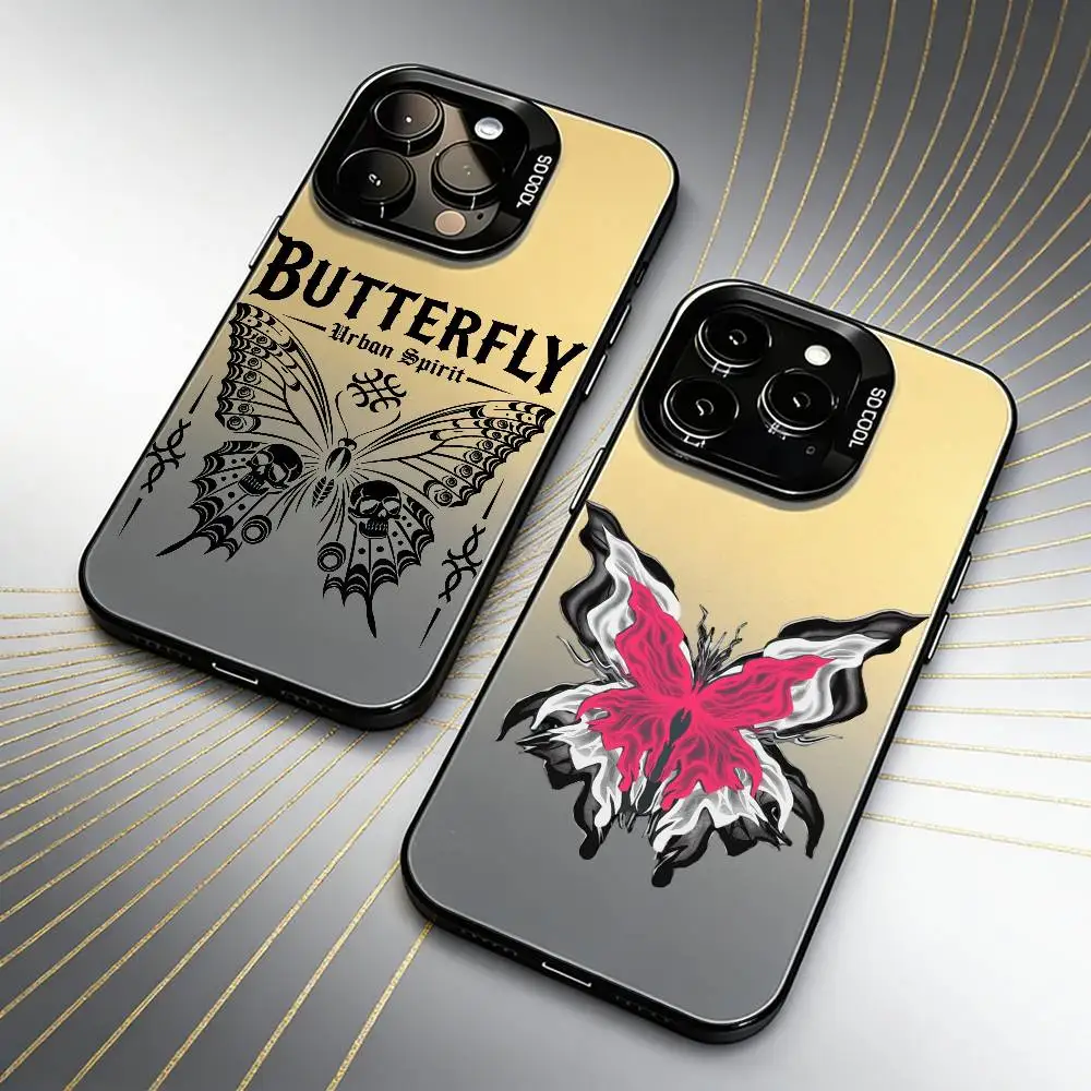 

Gothic Black And Pink Butterfly Phone Case For iPhone 16 17 15 14 12 13 Pro Max Black Candy Matte Shockproof Cover