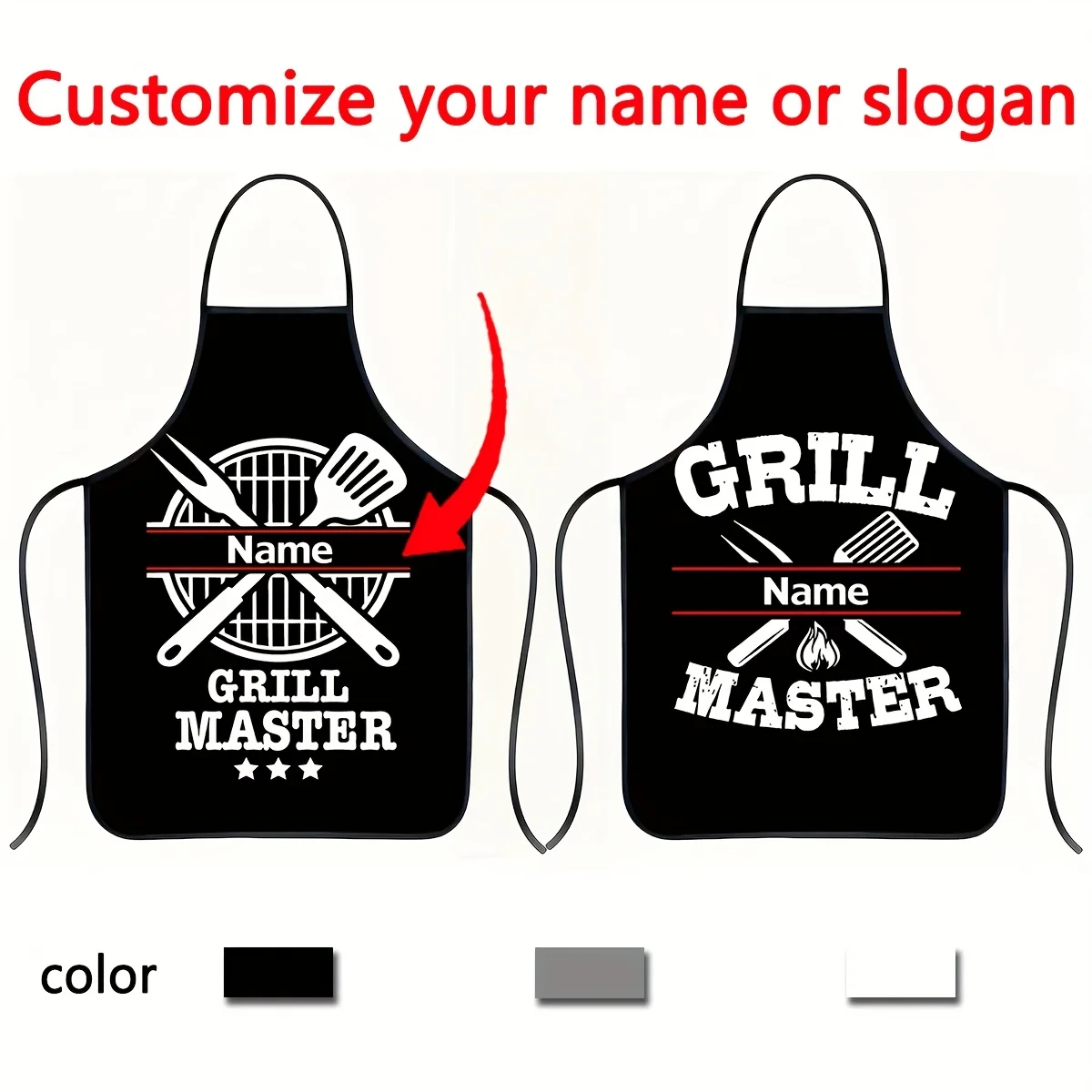 1pc Customizable Father'S Day Kitchen Apron - Personalized Name/Tagline,Polyester, BBQ Grill & Cooking Theme with Tongs