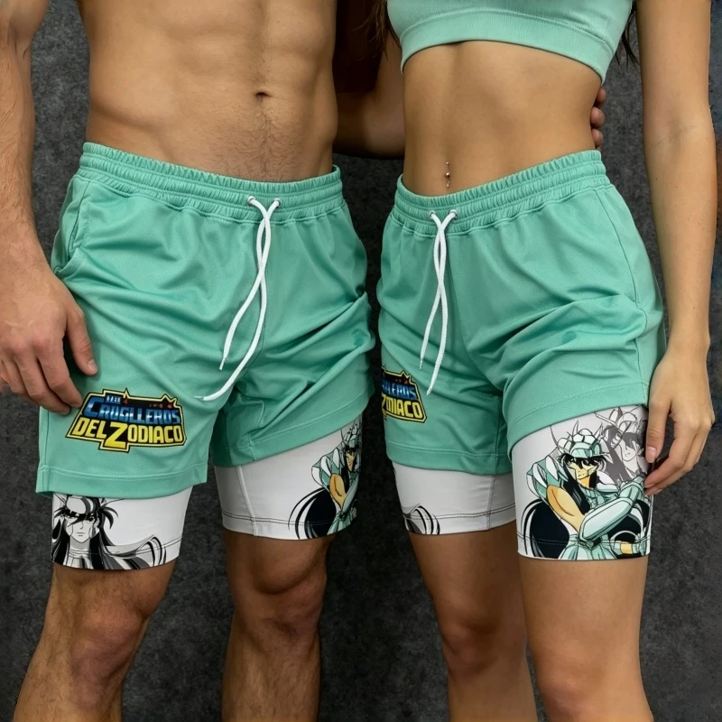 Pantalones Cortos Deportivos Transpirables con Estampado 3D de Anime Evangelion EVA 2 en 1 para Hombre, Pantalones Cortos Casuales EVA-01 para Gimnasio y Running