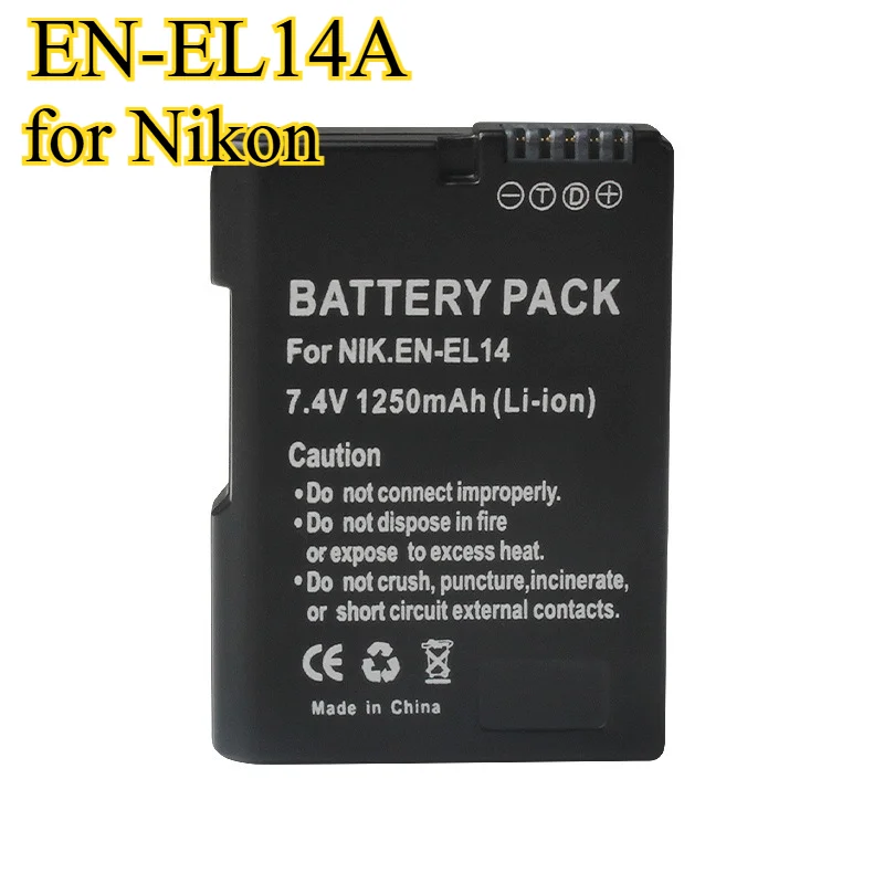 니콘 D3100/D3200/D3300/D5100/D5200용 EN-EL14A 1250mAh 배터리 20% 추가 전력 USB-C 고속 충전 과충전 보호