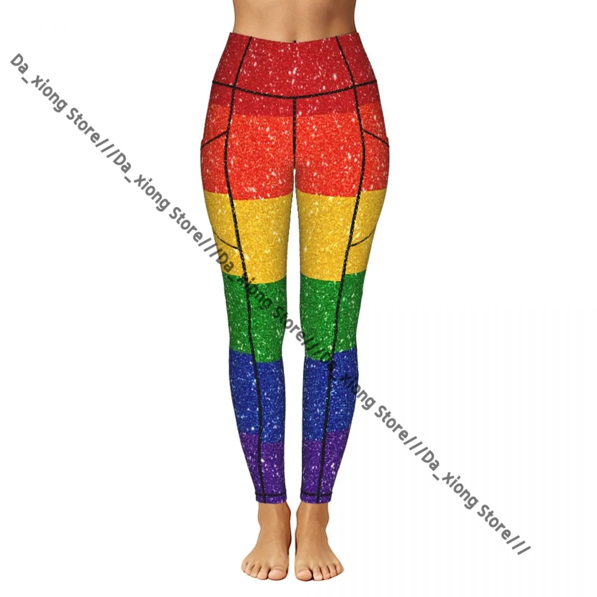 High Waist Hip Lift Yoga Pants Women With Pockets Glitter Rainbow Pride Flag Gym Wear