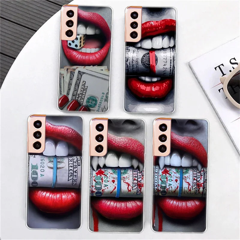 Flaming Red Lips Money Phone Case For Samsung A15 A25 A35 A55 Galaxy A70 A50 A40 A30 A20 A20E A20S A05S M12 M21 M30 M31 M32 M