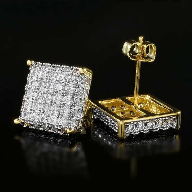 Huitan Minimalist Square Stud Earrings for Women/Men Micro Paved CZ Stone Fashion Versatile Couple Earrings 2022 Trend Jewelry