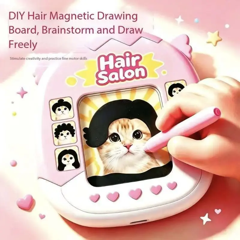Creative Cat Styling Pendant Fidget DIY Hair Style Keychain Funny Mini Magnetic Drawing Painting Board Steel Bead Car Pendant