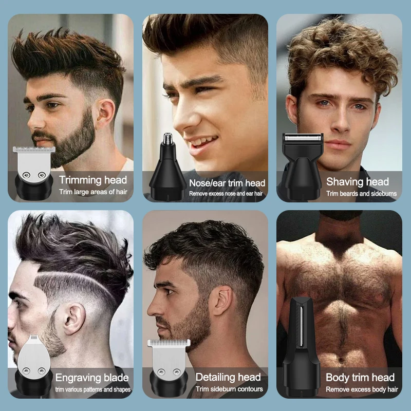 يونيكورن 6 في 1 متعددة الوظائف مجموعة تنظيف الشعر الرجال ماكينة حلاقة ماكينة حلاقة معدنية الأنف الشعر المتقلب مريحة آلة تشذيب الشعر
