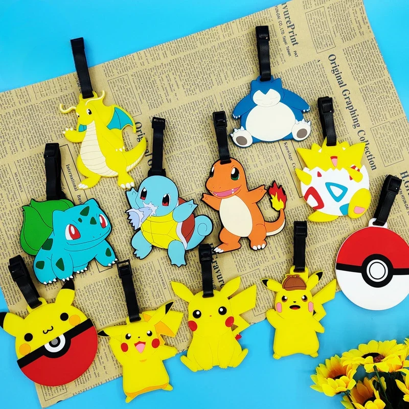 Pokemon Anime Leather Pikachu PVC Silicone with Luggage Tag Strap Children's Animation Surrounding Pvc Soft Plastic Luggage Tag