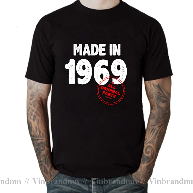 Vintage Made In 1969 All Original Parts T shirt men Cool Retro Birthday Astrology Zodiac Tee shirt Born in 1969 T-shirt