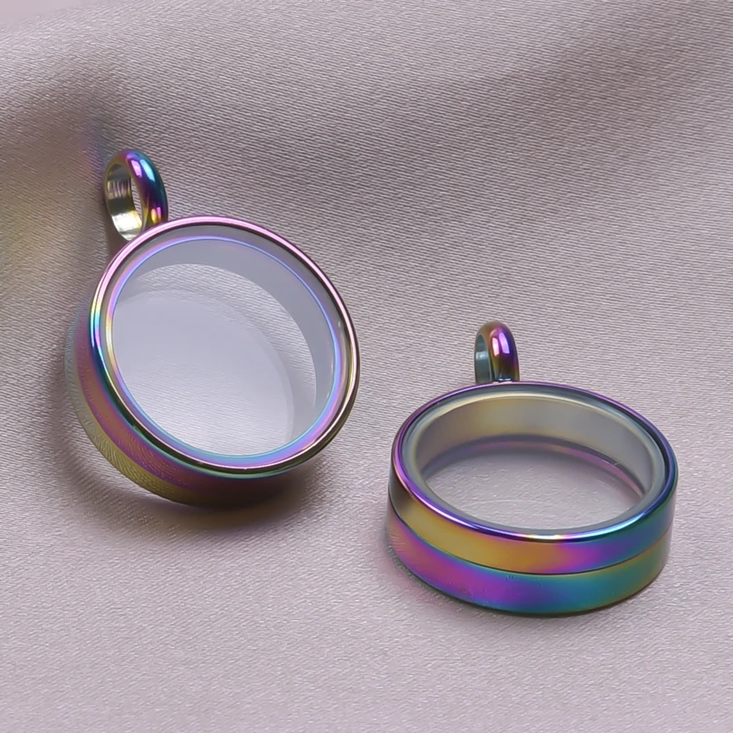 10PCS 15mm Stainless Steel Pendant Glass Floating Charm for Living Locket Jewelry Making Photo Necklace for Women Craft Supplies