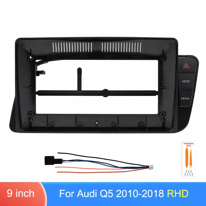 9 Inch Car Radio Fascia Frame With Cable For Audi Q5 2010-2018 RHD Black Stereo Dashboard Panel Trim