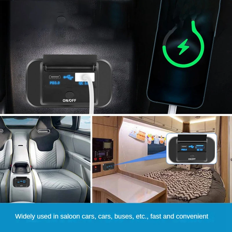 Dual Quick Charge USB QC3.0 And PD3.0 RV USB Outlet 12V USB Charger Car USB Port 12 Volt USB Outlet Socket Accessories