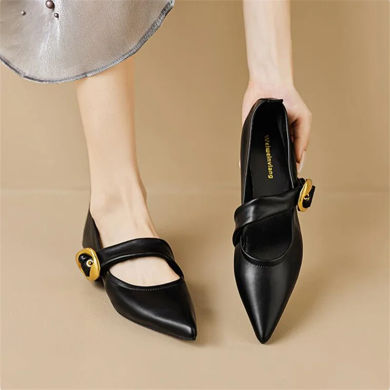 

spring and autumn new women's flat shoes british style black pointed toe career and party wear Ladies' casual boat shoes 42 43