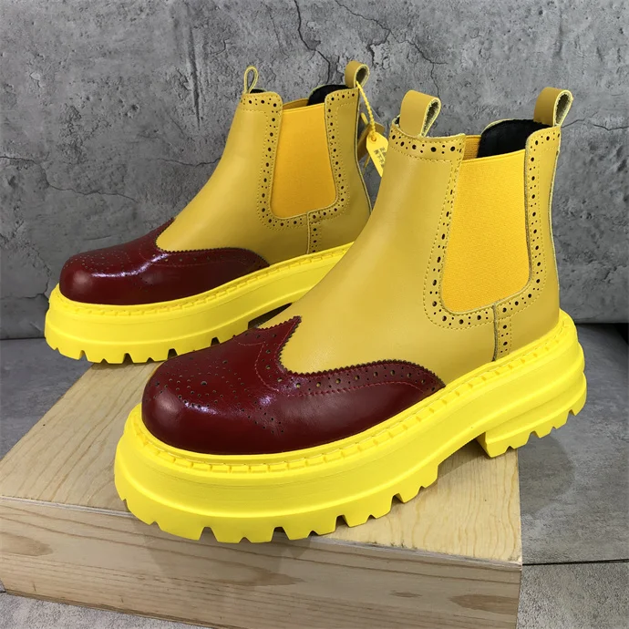 

Spring and Autumn Men's Chelsea Boots New Design British Brogue Casual Ankle Leather Boots Fashion Carving Work Shoes
