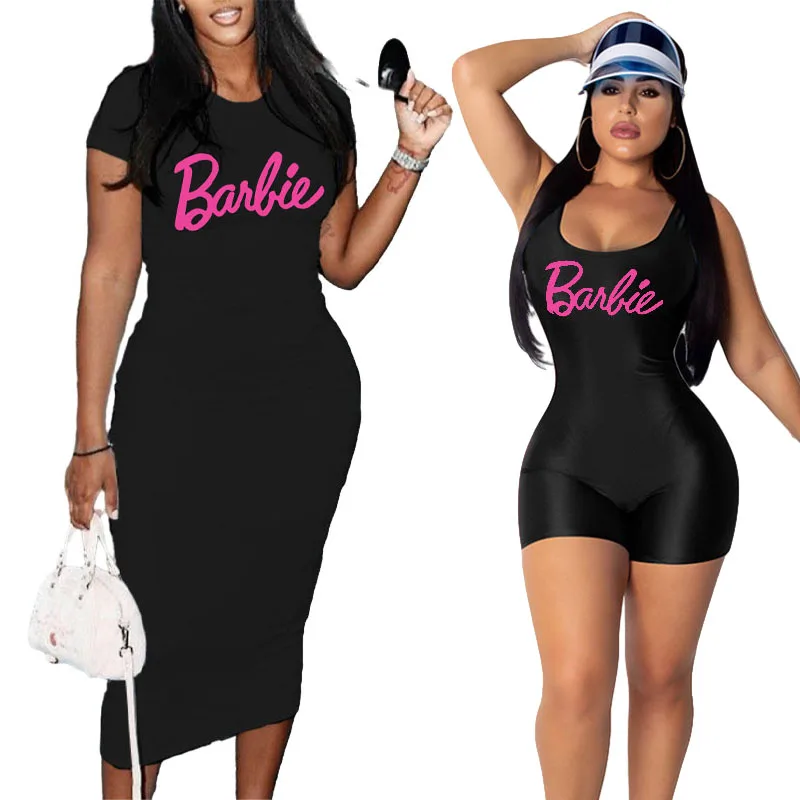 Barbie Hot Girl Letter Printed Tight Hip-Hugging Jumpsuit European American Sexy Versatile Comfortable Jumpsuit for Women