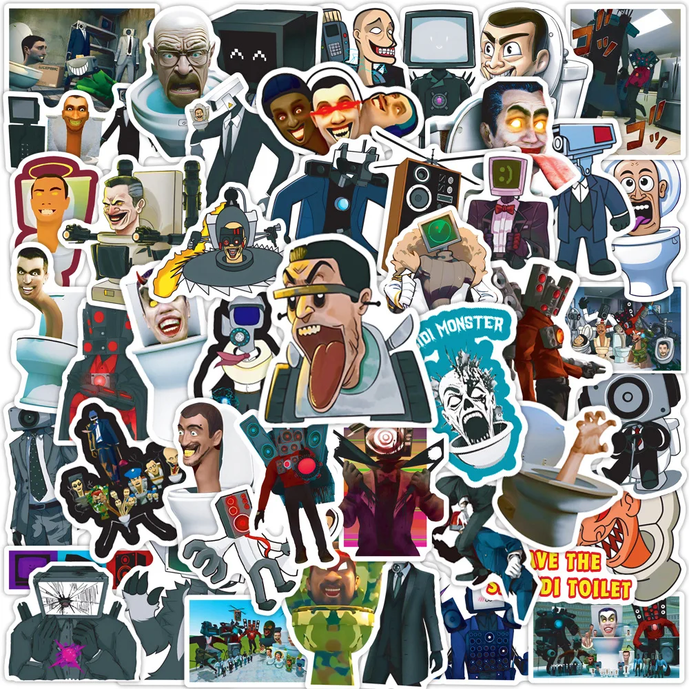 50 Stück Cartoon Skibidi Toilet Cameraman Aufkleber Lustige Graffiti-Sticker DIY Handy Scrapbook Skateboard Aufkleber für Kinderspielzeug