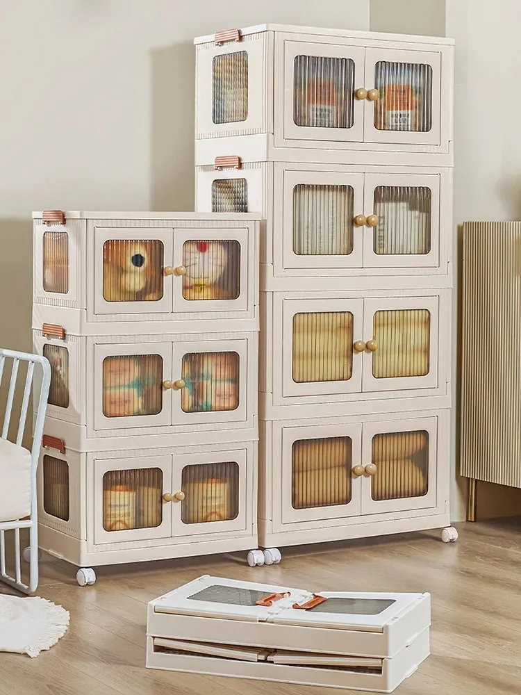 

Double Door Open Folding Storage Bins With Lid Multifunction Foldable Plastic Stackable Cabinet Organizer Container For Toys Car